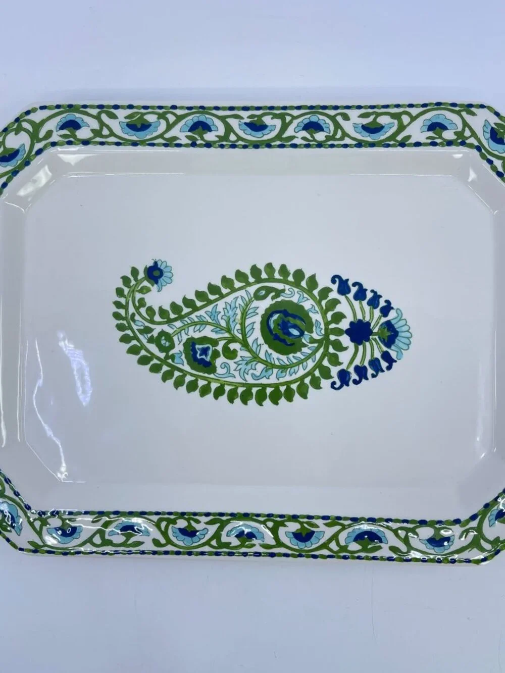 vintage pottery barn paisley rectangular serving platter with floral border